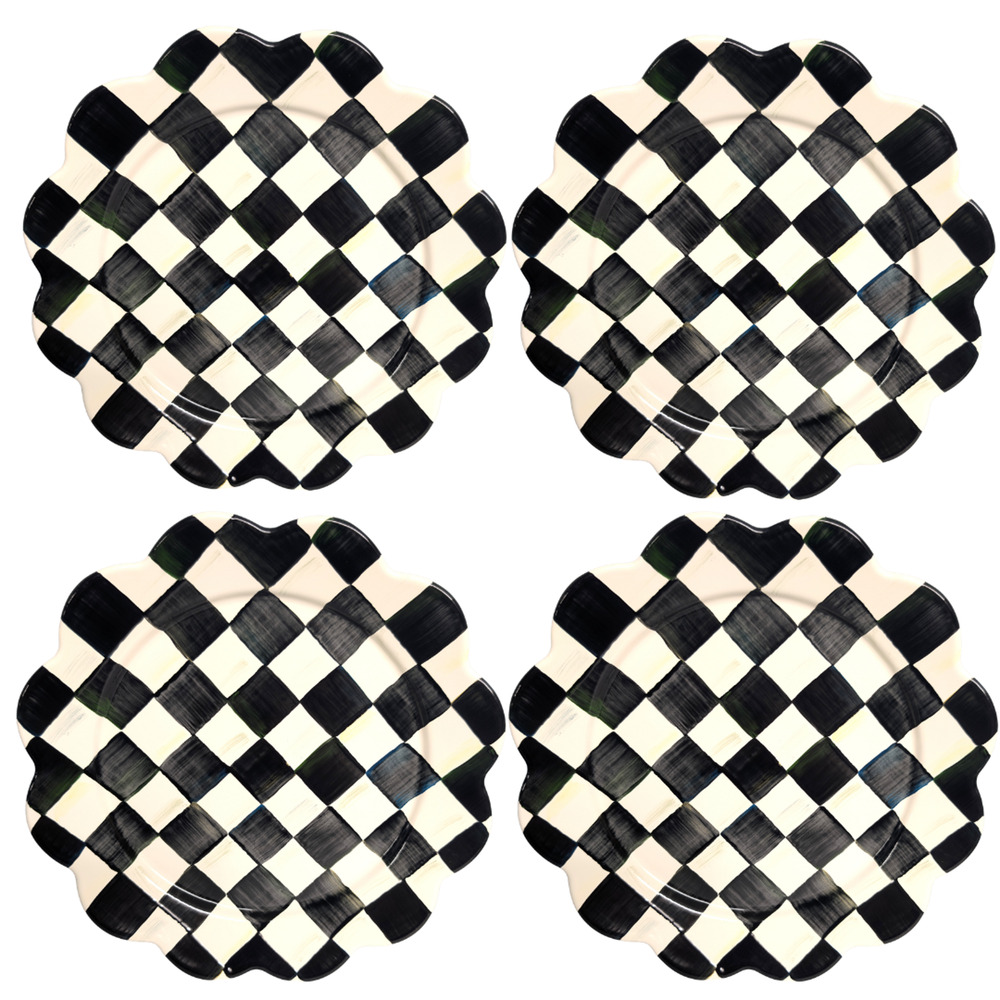 MacKenzie-Childs Courtly Check Scalloped 12" Charger Plates Set of 4 Retired